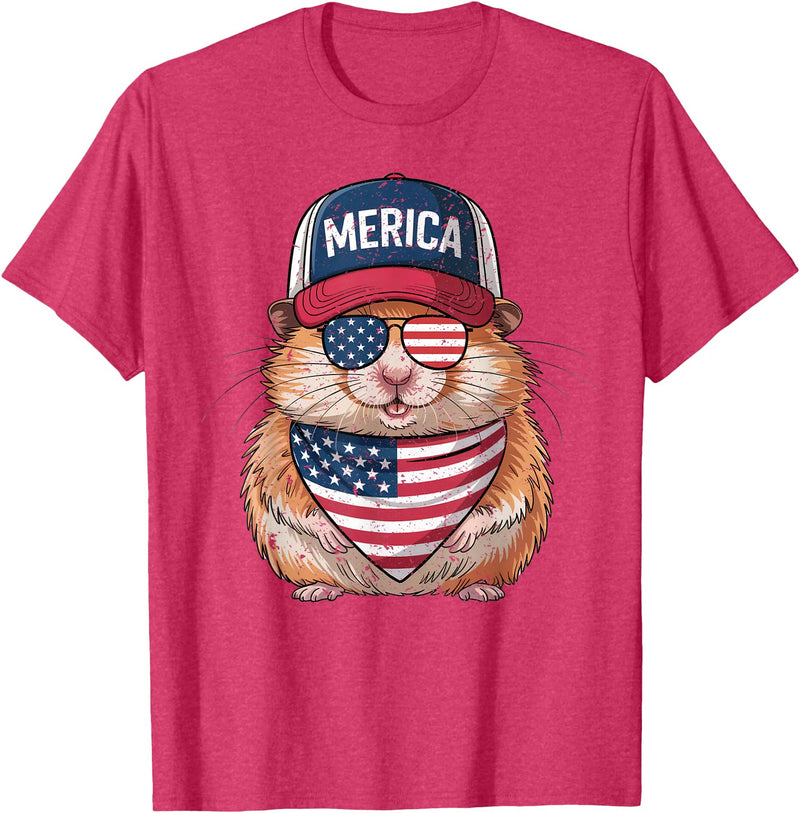 Hamster 4th of July US American Flag Patriotic T-Shirt - Red Heather