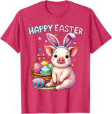 Farm Animal Lovers Cute Pig Easter Holiday Gifts Happy Easter Farm Animal Pig Lovers Bunny Women Kids Girls T-Shirt - Red Heather