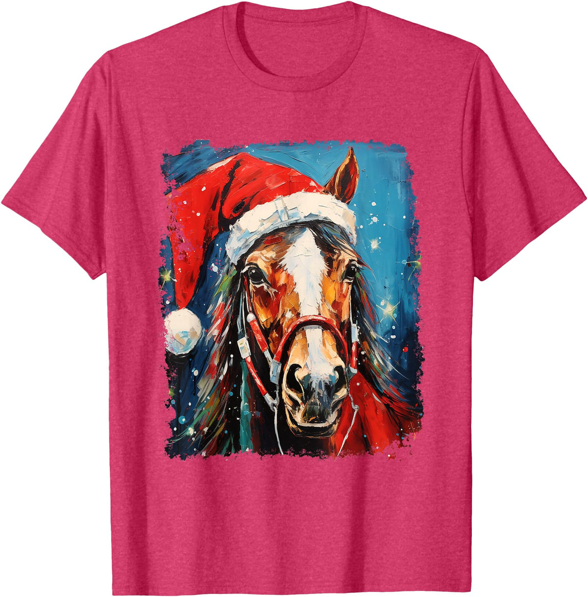 AnimalGraphicPrints Horse Christmas T-Shirt - Red Heather