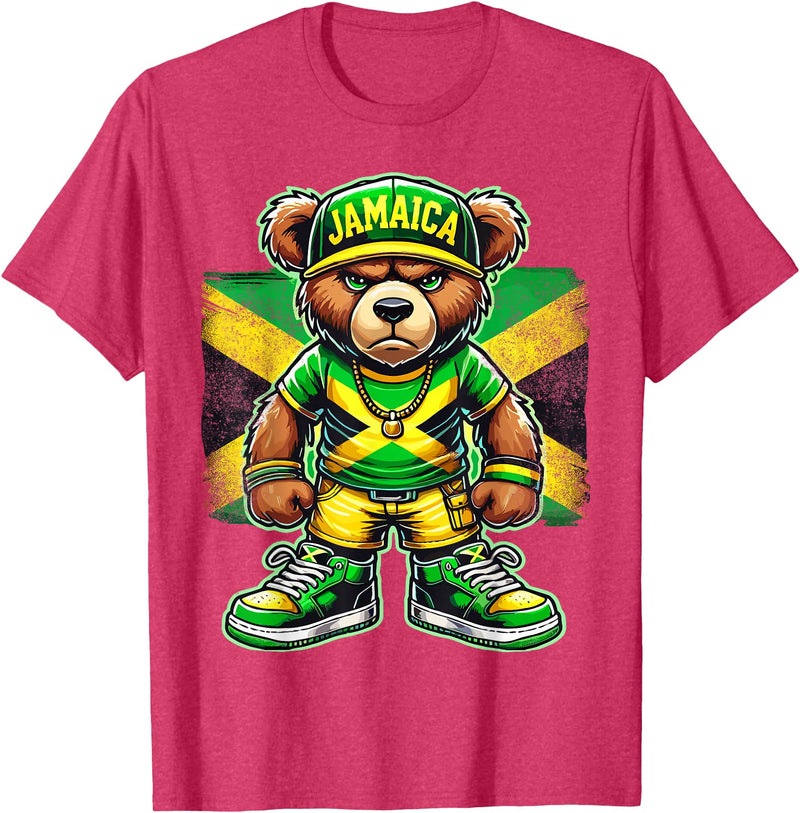 Jamaica Flag Lover Jamaica Flag Teddy Bear Jamaican T-Shirt - Red Heather