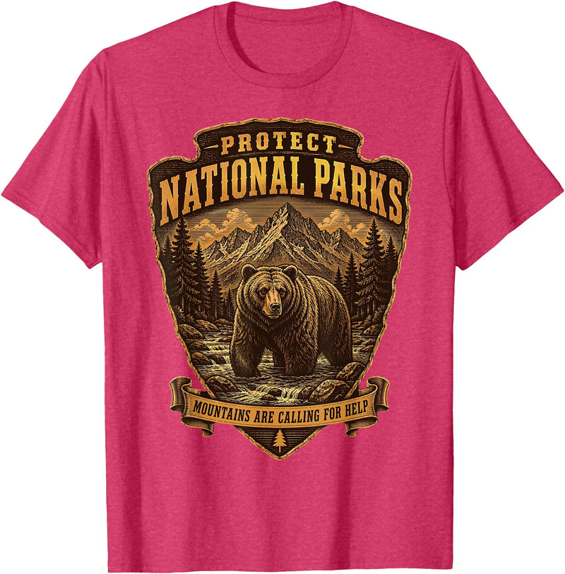 National Parks Conservation Co Protect National Parks Bear Vintage Arrowhead Badge Apparel T-Shirt - Red Heather