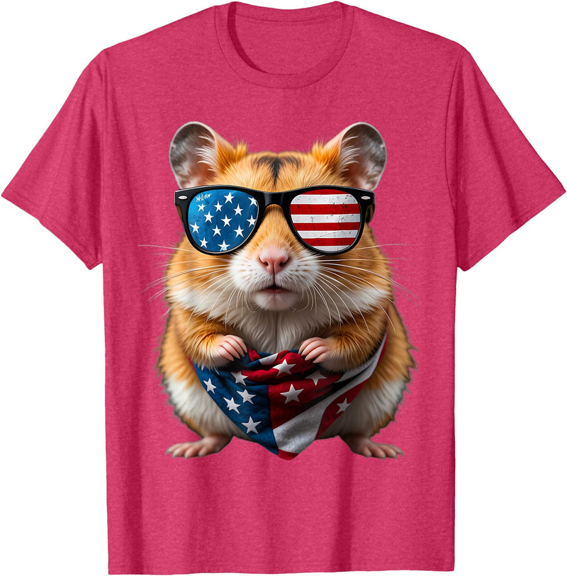 Hamster 4th Of July American Independence Day USA Patriotic T-Shirt - Red Heather