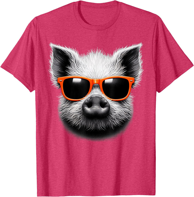 Cool Pig Love Graphic Art Cool Pig Wearing Sunglasses Graphic Art T-Shirt - Red Heather