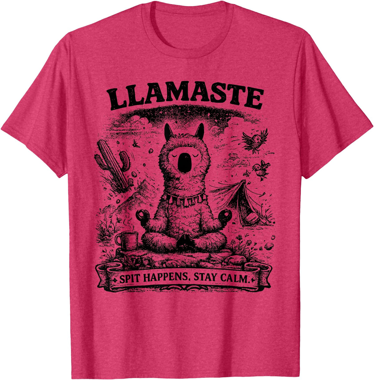 Llamaste Outdoor Society by The Maesthetics Llamaste Vintage Llama Meditation Outdoor Camping T-Shirt - Red Heather