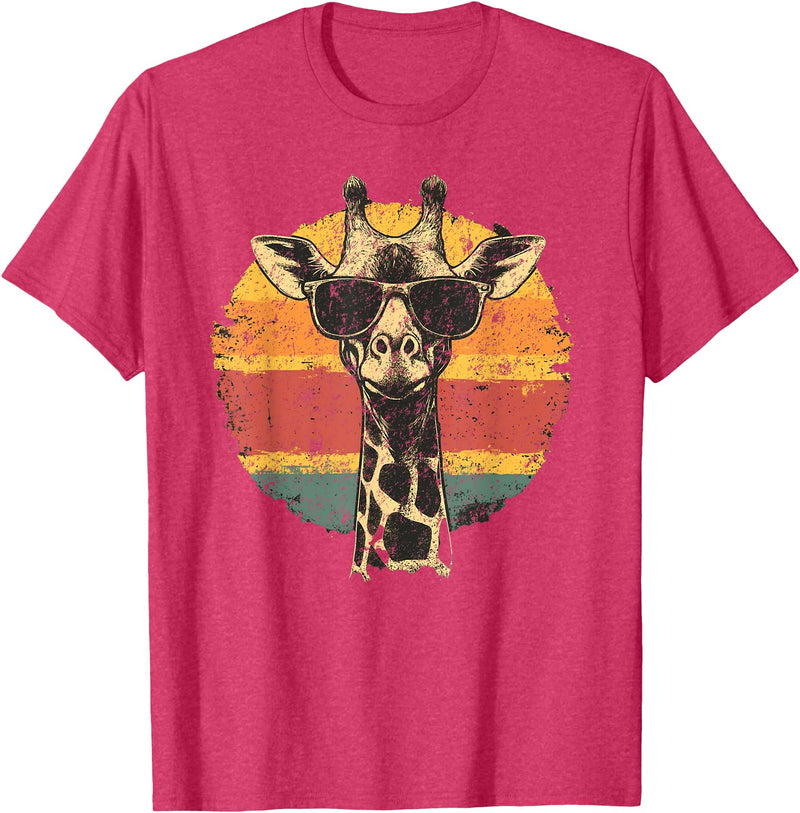 The Giraffe Fan Co. Giraffe Vintage Sunglasses Funny T-Shirt - Red Heather