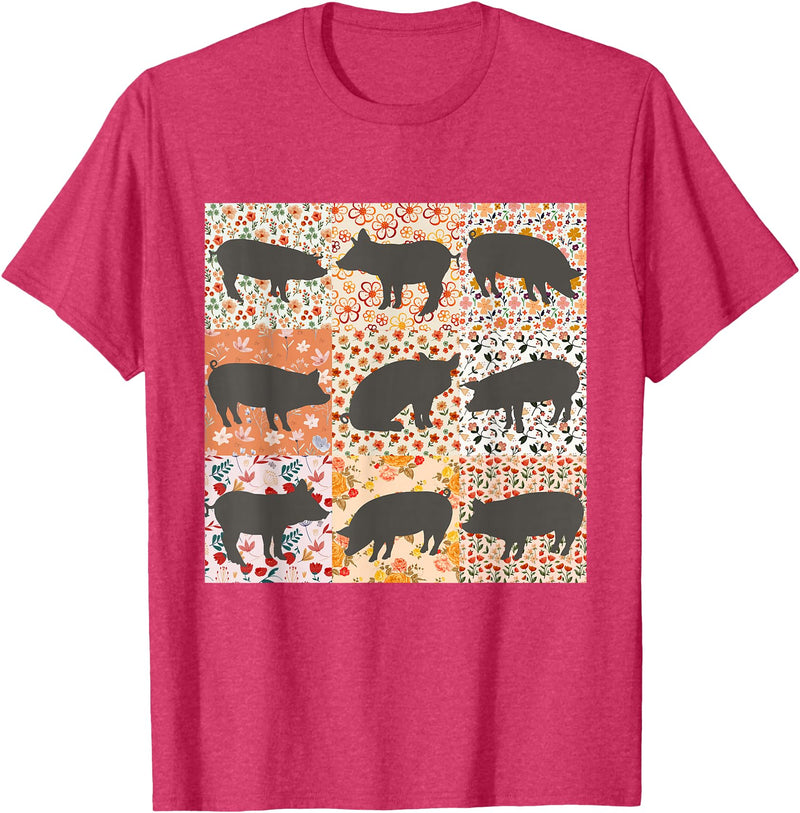 Floral Bobo Small Town Girl Animal Lover Pig Mom Pig Lover Show Mom Farm Life Farmer Floral Boho Pig T-Shirt - Red Heather