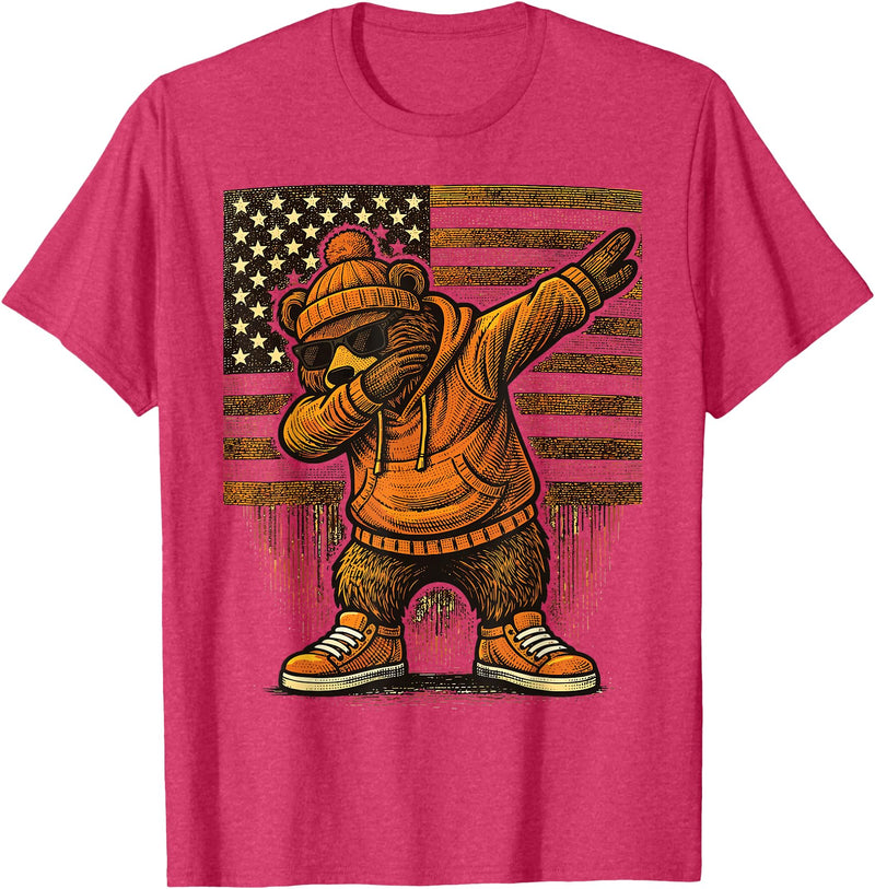 Vintage Dabbing Bear Retro Humor Gift Co Vintage Dabbing Bear Funny Retro Graphic T-Shirt - Red Heather