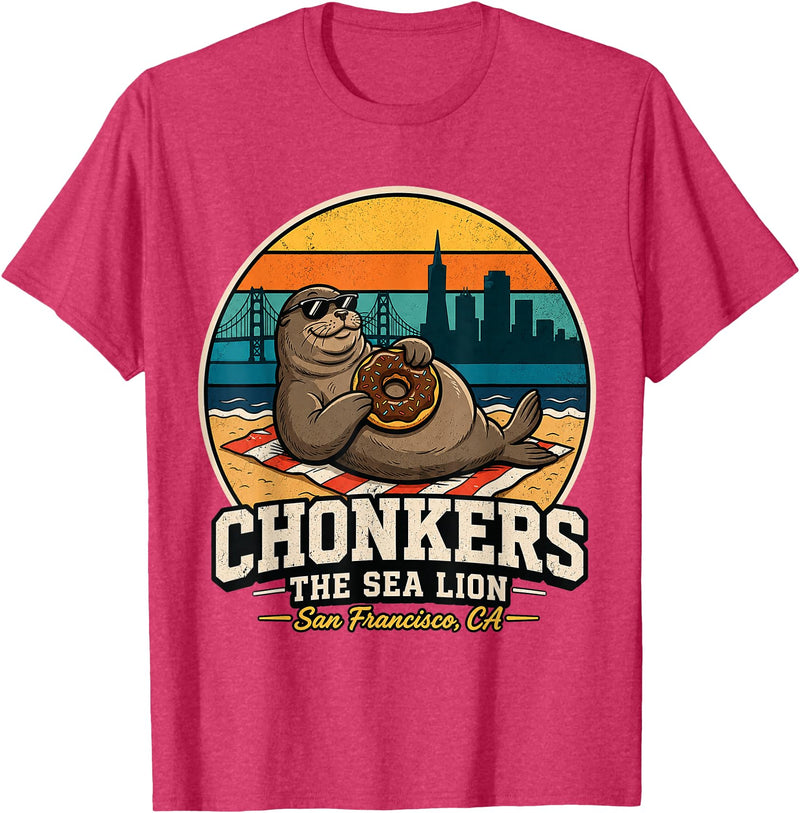 Chonkers The Sea Lion San Francisco Funny Seal Tee Chonkers The Sea Lion San Francisco Funny Seal T-Shirt - Red Heather