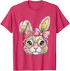 Floral Bunny Rabbit Girl Teens T-Shirt in Red Heather