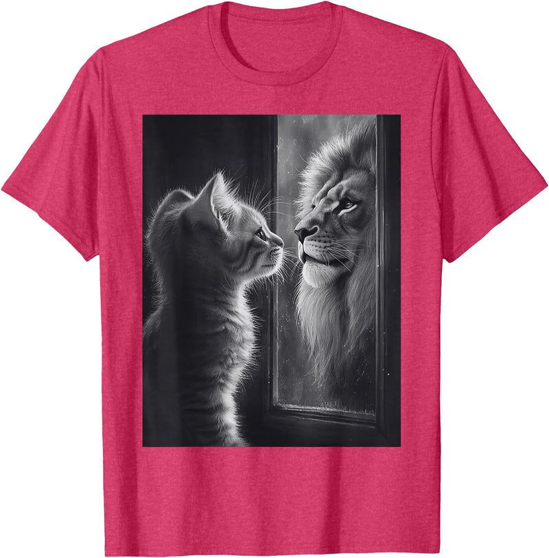 SH-Star Cat Lion Mirror Reflection Art Gifts Animal Face Ni T-Shirt - Red Heather