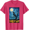 Bird Designs. Magpie Crow Raven Bird Van Gogh Style Starry Night Graphic T-Shirt - Red Heather
