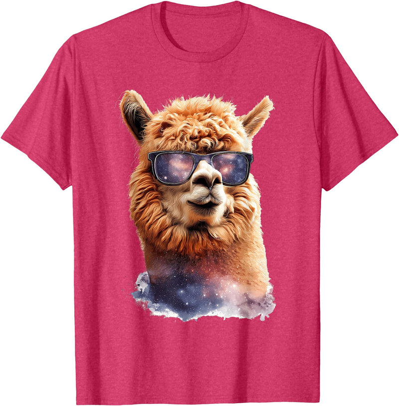 Funny Llama Lover Graphics Alpaca with Sunglasses Animal Art Graphic Funny Llama T-Shirt - Red Heather
