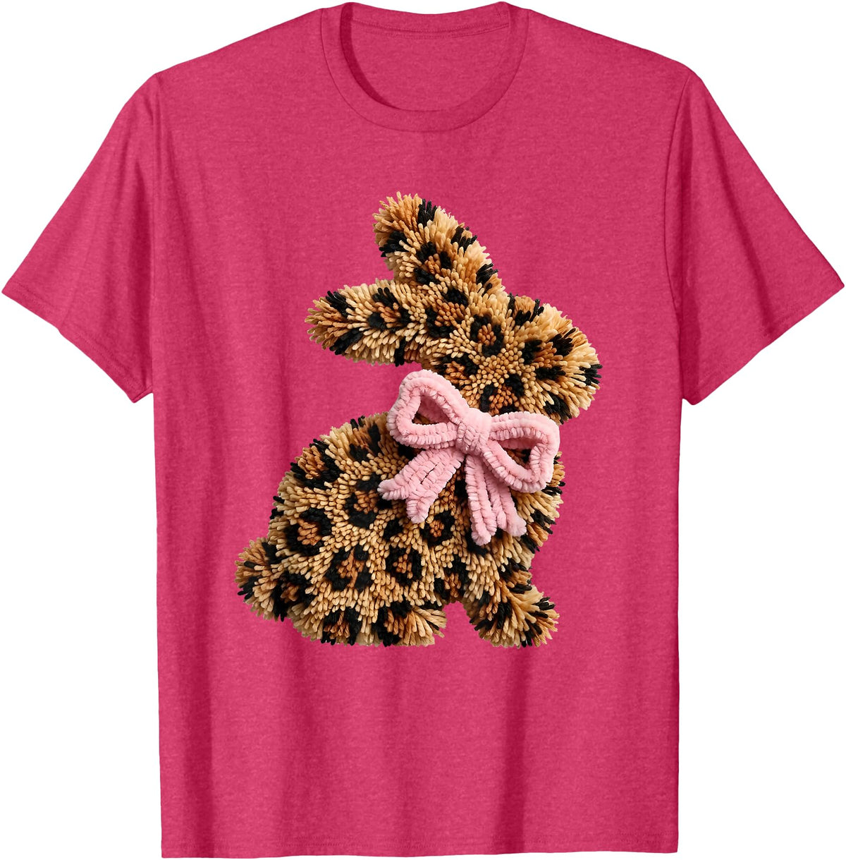 Funny Bunny Leopard Crochet Rabbit Easter Day Coquette Bow T-Shirt in Red Heather