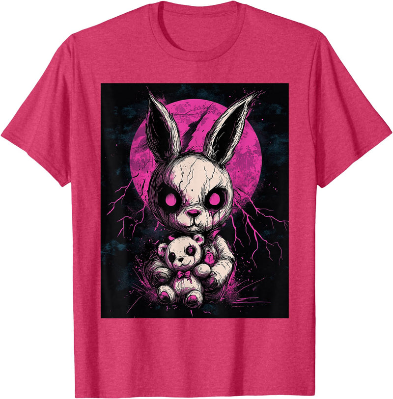 Anime Rabbit Goth Teddy Bear Gothic Anime Bunny T-Shirt in Red Heather
