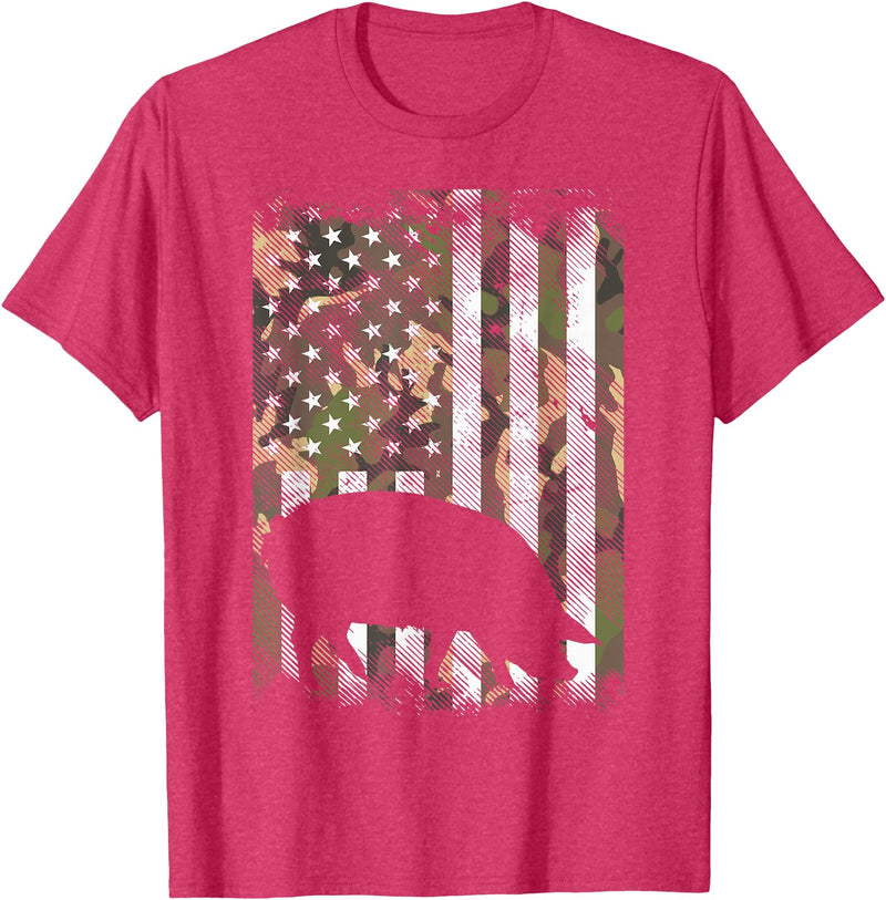 BoredKoalas Farming Farm Shirts Farmer Gifts Camo US Flag Pig Vintage Farm Animal Patriotic Farmer Gift T-Shirt - Red Heather