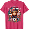 Funny July 4th Highland Cow Farm Lovers Gift Ideas Cute Highland Cow Florals 4th of July USA Flag Patriotic T-Shirt - Red