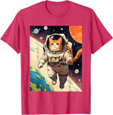 HAPPY DAWG - ARTS Astronaut Cat - Funny Space Cat Japanese Retro Kawaii Cute T-Shirt