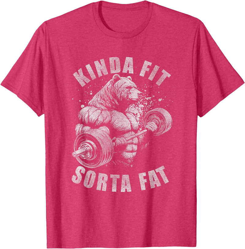 Funny Bear Kinda Fit Sorta Fat Gym Weightlifting Kinda Fit Sorta Fat Funny Gym Bear Weightlifting Workout T-Shirt - Red Heather