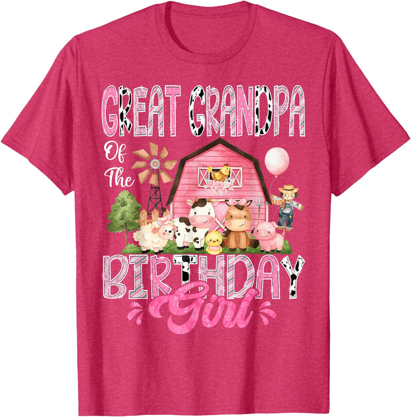 Pink Farm Cow Matching Tees Great Grandpa Of The Birthday Girl Pink Farm Cow Birthday T-Shirt - Red Heather