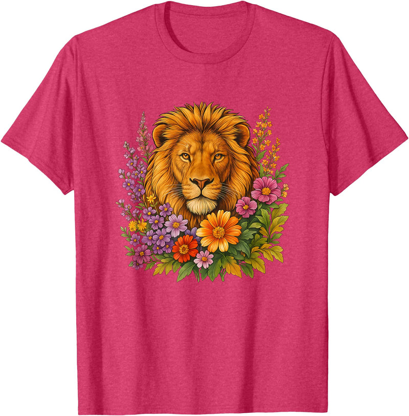 Cute and Funny Lions Graphic Designs. Lion Flower Floral Cute Men Women Kids T-Shirt - Red Heather