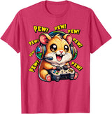 Hamster Gamer Pew Funny Video Games Vintage Boys Men Girls T-Shirt - Red Heather