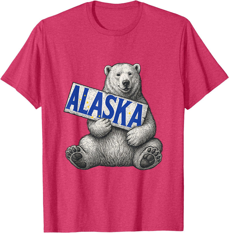 Unknow Carmela Polar Bear Holding Alaska Sign Vintage Alaska Lover T-Shirt - Red Heather