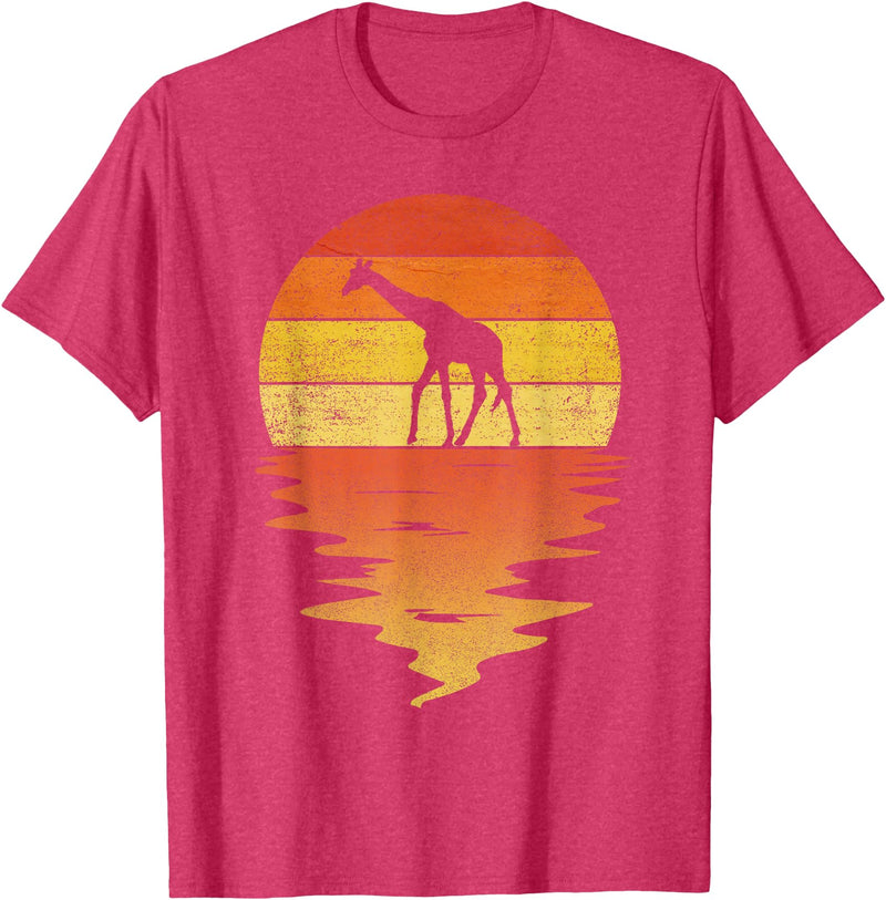 TrendyPull Silhouette Retro Vintage Style Gifts Giraffe Shirt Retro Sunset 70s Vintage Giraffe T-Shirt - Red Heather