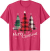 Merry Christmas Apparel Matching Family Clothes Merry Christmas Three Xmas Trees Buffalo Plaid Woman Gift T-Shirt - Red