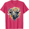 Safari Animal Art Buffalo Portrait Colorful Splash Artwork Wildlife Bison T-Shirt - Red Heather