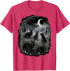 Midnight Woodland Rabbit Art Apparel Graphic Tees Creepy Black Rabbits Moonlit Forest Gothic Horror Halloween T-Shirt - Red