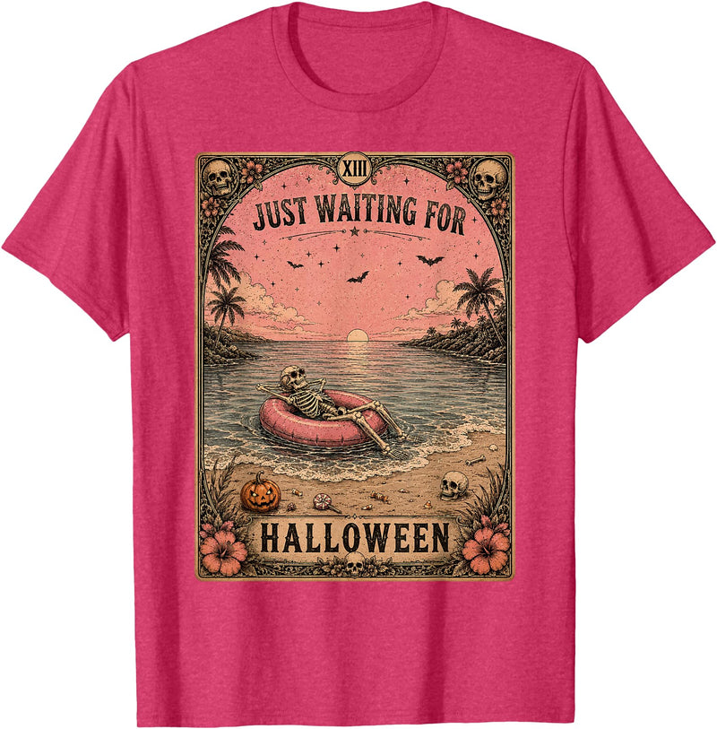 Just Waiting for Halloween Tarot Card art Halloween Tarot Card Spooky Summer Skeleton Just Waiting T-Shirt - Red Heather