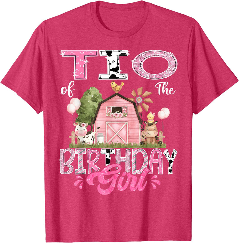 Famer Pink Cow Birthday Matching Tees Tio Of The Birthday Girl 1St Birthday Pink Cow Farm T-Shirt - Red Heather