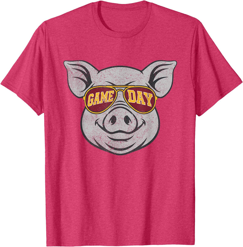 Game Day Pig Tee-TShirt Gifts Game Day Pig T-Shirt - Red Heather