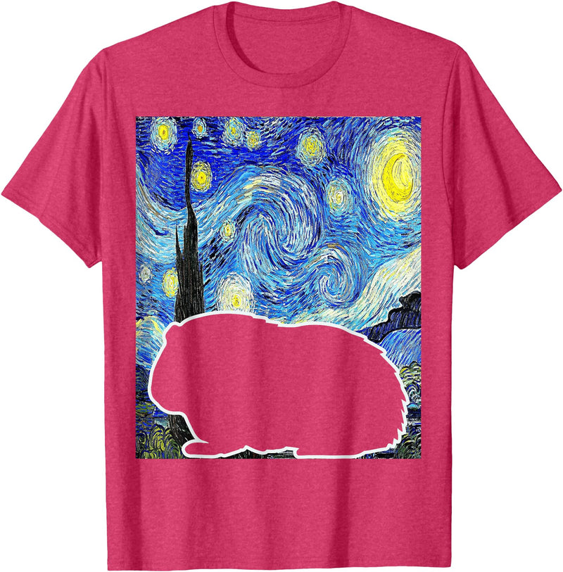 Starry Night Guinea Pig Lover Painting Guinea Pig Starry Night Van Gogh Guinea Pig Lover T-Shirt - Red Heather
