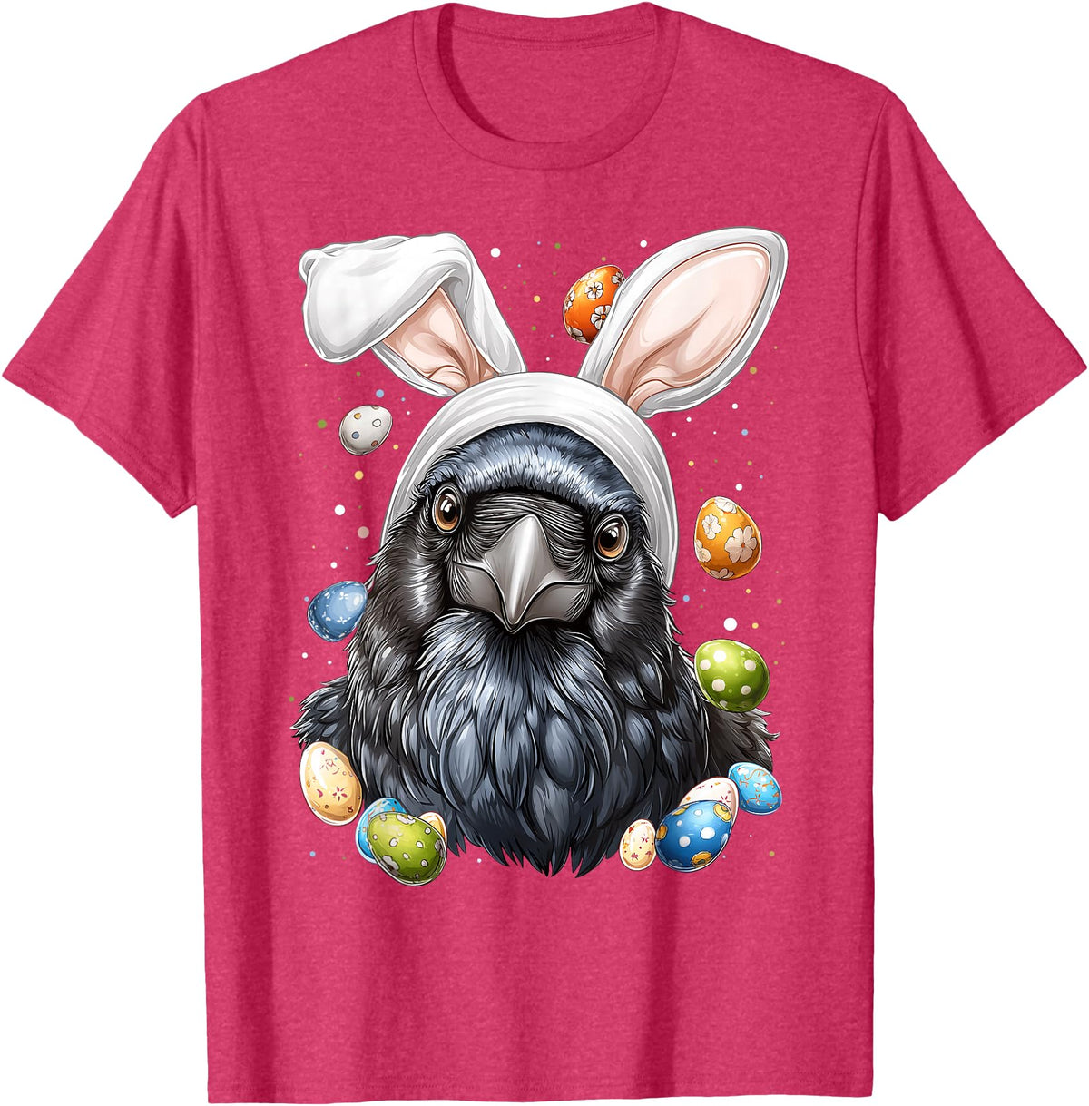 Crow Raven Easter Rabbit Eggs Bunny Ears T-Shirt in Red Heather