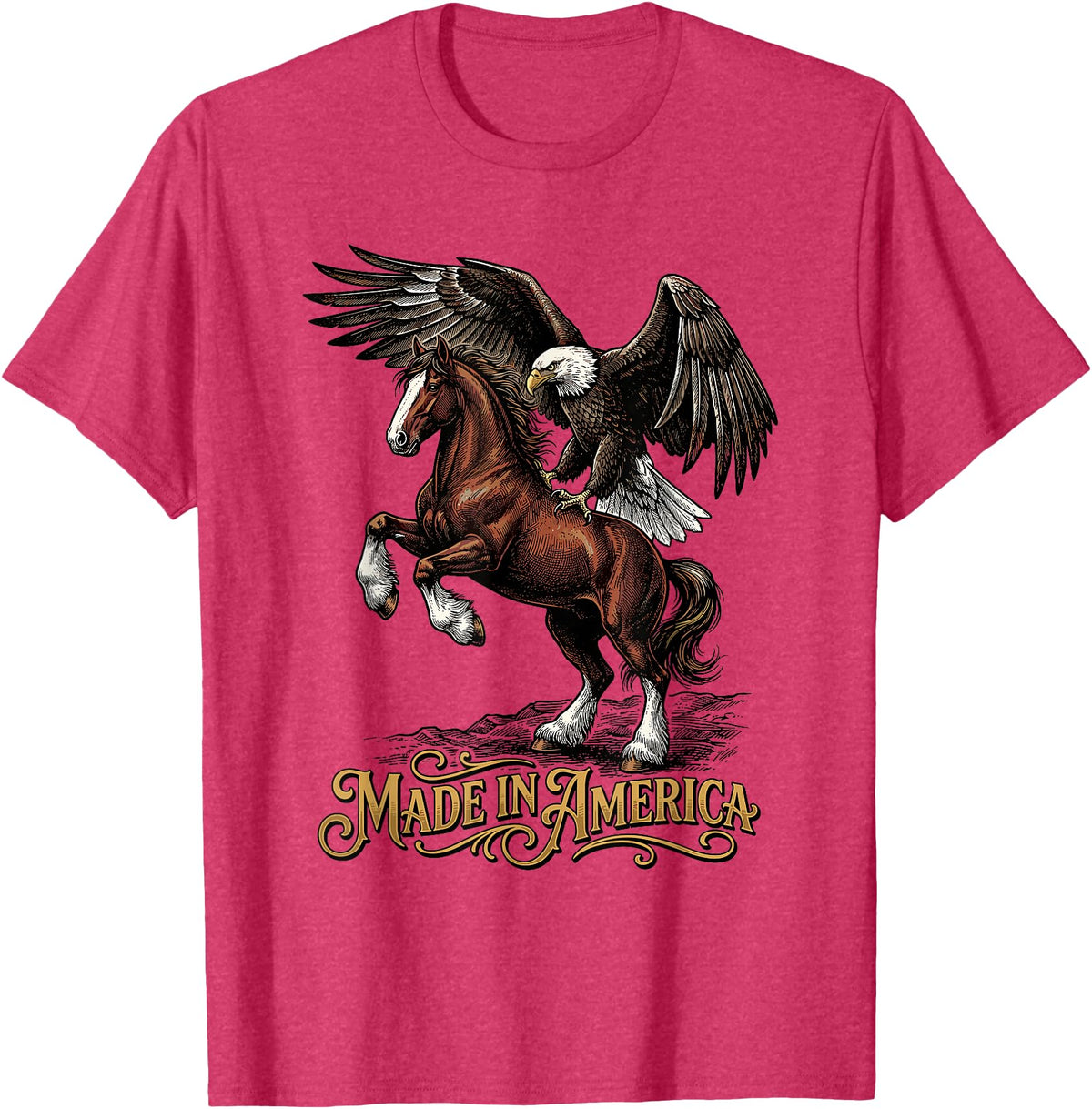 American Pride Horse Eagle Country Made in America Horse Eagle Patriotic Western T-Shirt - Red Heather
