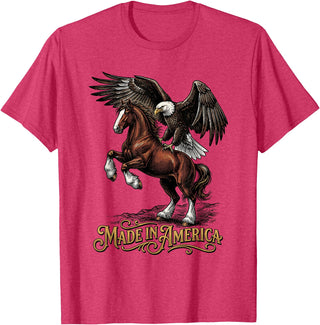 American Pride Horse Eagle Country Made in America Horse Eagle Patriotic Western T-Shirt - Red Heather
