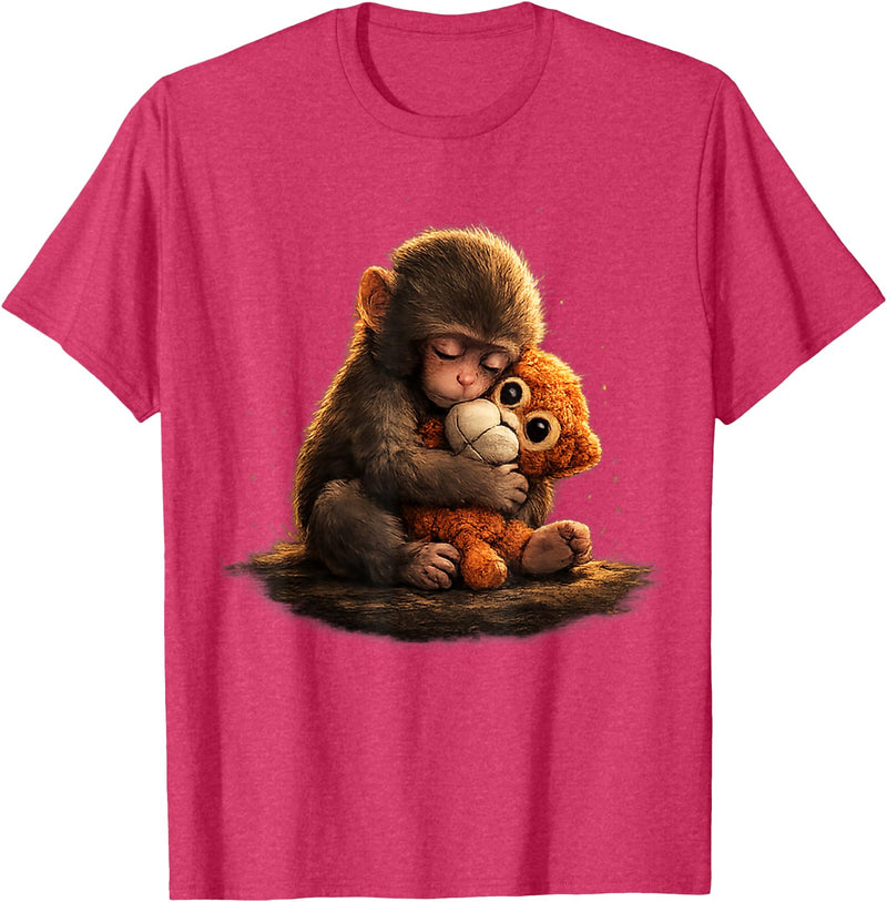 CONLEE Cute Baby Monkey Punch Viral Zoo Japan Design T-Shirt - Red Heather