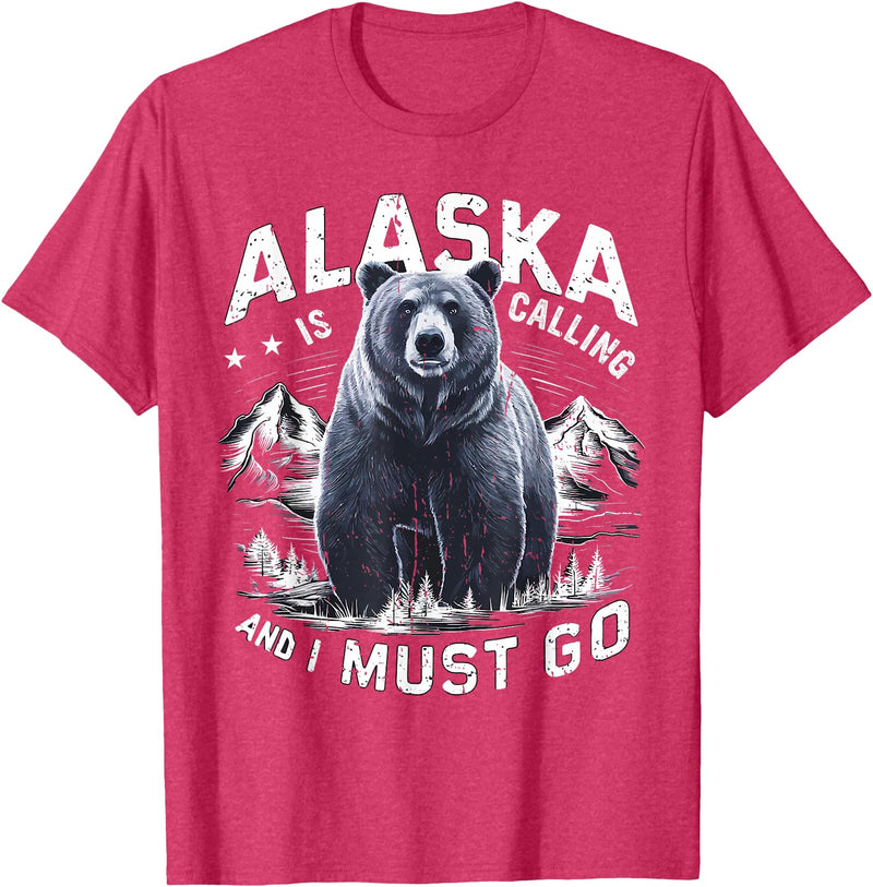 Alaska is Calling and I Must Go, Alaskan Bear and Nature T-Shirt - Red Heather