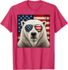 Retro Polar Bear USA Sunglasses July Fourth Polar Bear 4th of July US American Flag Patriotic T-Shirt - Red Heather