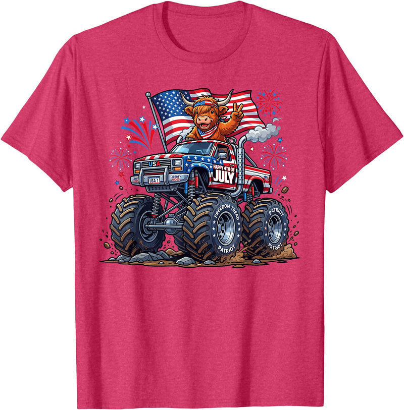 Patriotic 4th Of July Usa Shirt For Men Women Monster Truck Cow Highland USA Patriotic Shirt 4th of July T-Shirt - Red