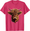Cute Scottish Highlander Cattle Designs Scottish Highland Cow Messy Bun Scottish Highlander Cow T-Shirt - Red Heather