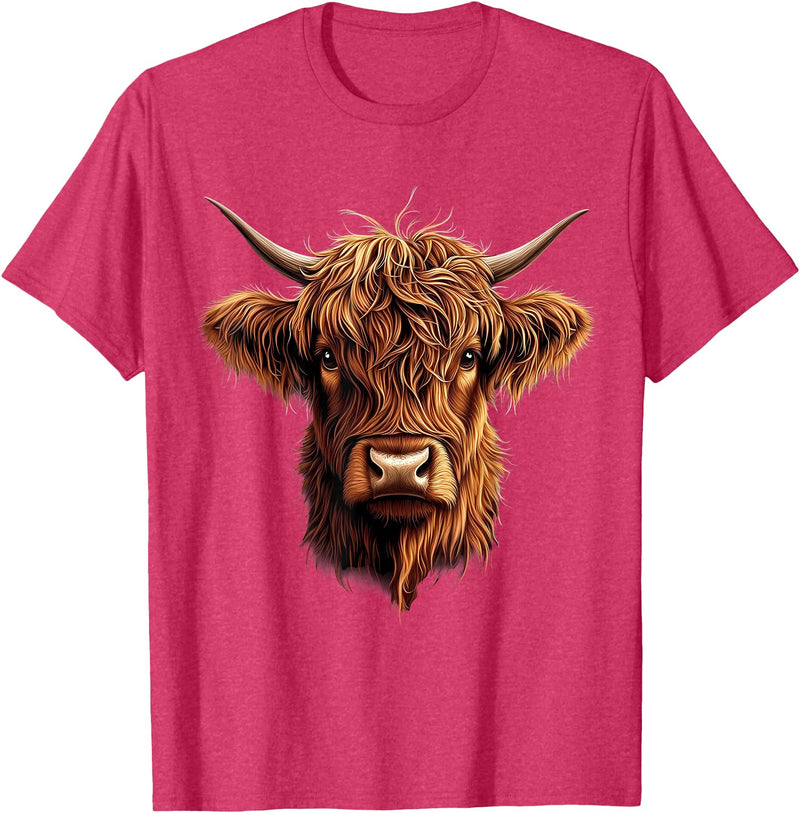 Cute Scottish Highlander Cattle Designs Scottish Highland Cow Messy Bun Scottish Highlander Cow T-Shirt - Red Heather