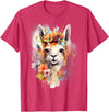 Llama Bloom Studio Cute Llama Floral Crown Watercolor Animal Art T-Shirt - Red Heather