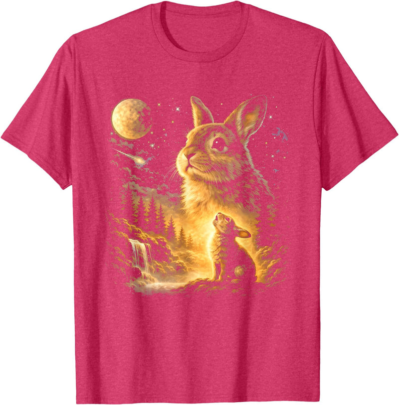 Bunny Howling to the Moon Vintage 90s Animal Easter Day T-Shirt in Red Heather