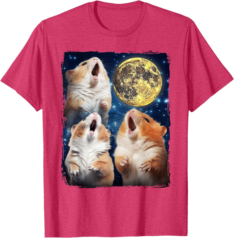 Hamsters Howling At Moon T-Shirt - Red Heather