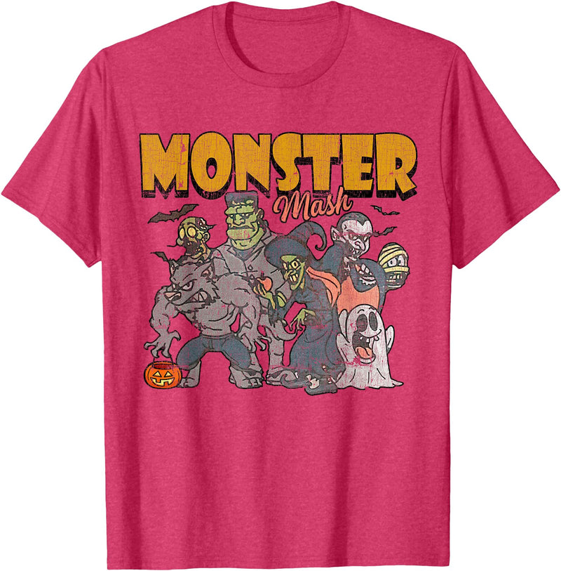 Monster Mash Vintage Ghost Halloween Funny T-Shirt - Red Heather