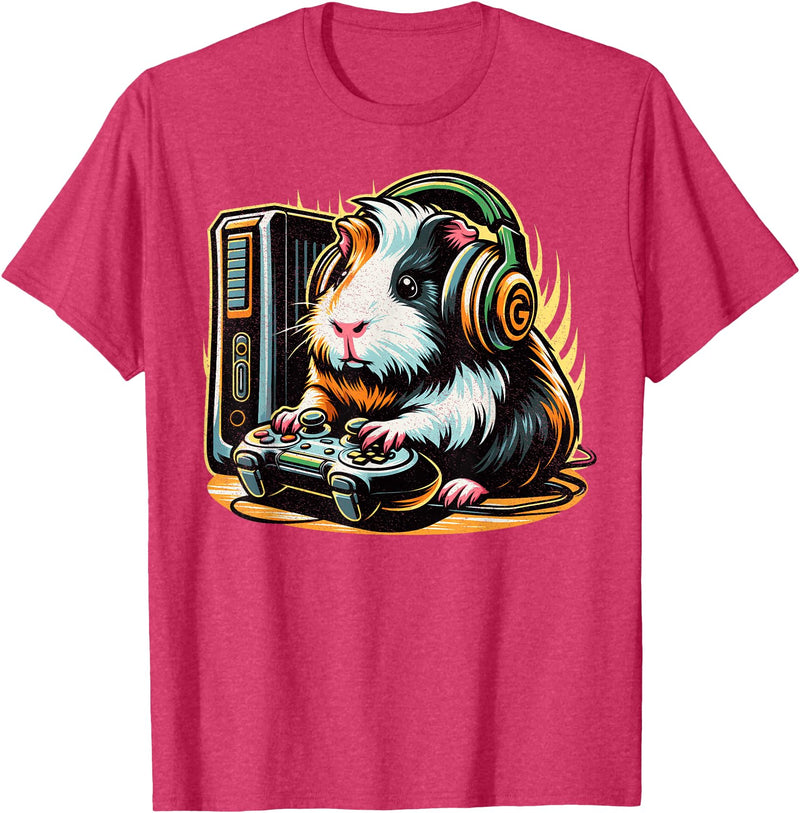 Guinea Pig fluffy cavy Gamers Tees Guinea Pig Shirt Funny Guinea Pig & Video Games Lover Gamer T-Shirt - Red Heather