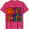 Colorful 4 Photos Animals Giraffe Sunglasses Funny Faces Collage Pop Art T-Shirt - Red Heather