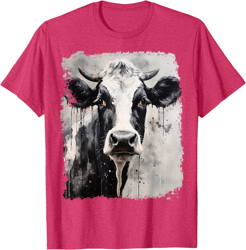 Noah&Friends A Black White Cow T-Shirt - Red Heather